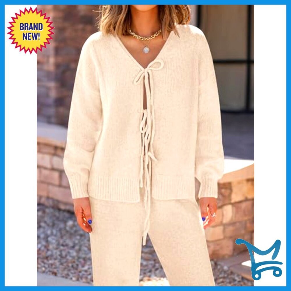 Soft V-Neck Cardigan Wide Leg Pants Lounge Set Cozy Chic Winter Loungewear - Picture 6 of 7